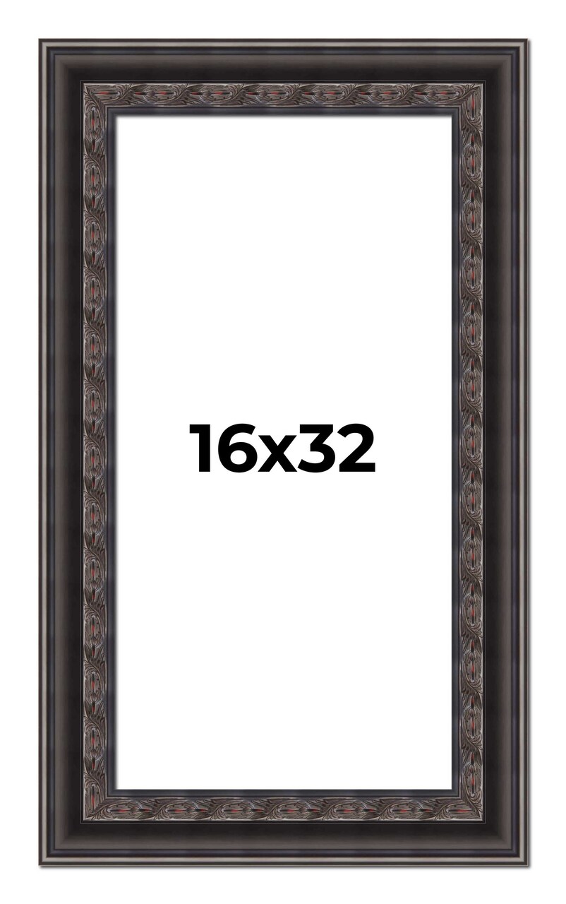 16x32 3.5" Wide Ornate Black Picture Frame - UV Acrylic, Foam Board Backing, Hanging Hardware